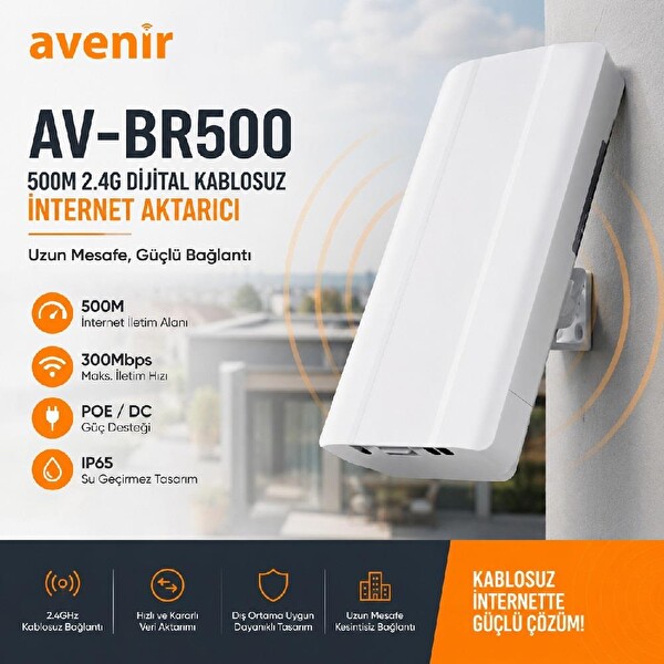Avenir AV-BR500 2.4G Dijital Kablosuz İnternet Aktarıcı - 2 Adet Takım Set