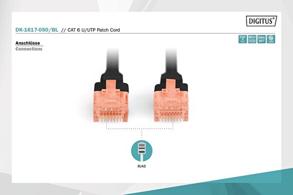 Digitus CAT 6 U UTP Bakır LSZH AWG 26 7 5 Metre Siyah Bağlantı Kablosu 2