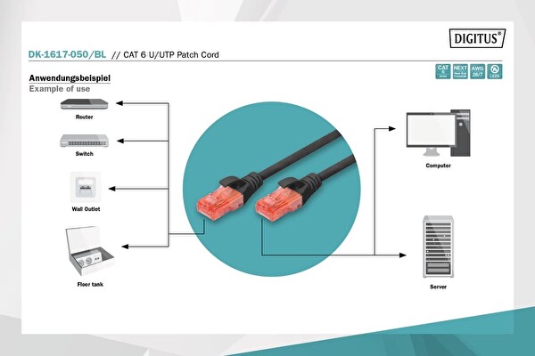 Digitus CAT 6 U UTP Bakır LSZH AWG 26 7 5 Metre Siyah Bağlantı Kablosu 3