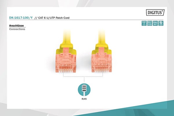 Digitus CAT 6 U UTP Bakır LSZH AWG 26 7 10 Metre Sarı Bağlantı Kablosu 2