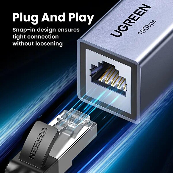 Ugreen 15117 NW261 Gigabit RJ45 Ethernet Kablo Birleştirme Aparatı 10 Gbps Veri Aktarım Hızı Gri