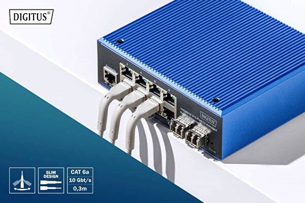 Cat 6A F-FTP Bükülebilir Patch Kablo 0.30 Metre Gri AWG 32/7
