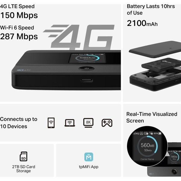 TP-Link M7352 4G LTE Mobil Wi-Fi6 Taşınabilir Modem 150 Mbps 4G Hızı 2100 mAh Pil 10 Saat Kullanım