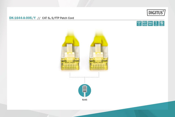 Digitus CAT 6A S-FTP Bakır Ağ Bağlantı Kablosu 50 CM Sarı LSZH AWG 26/7