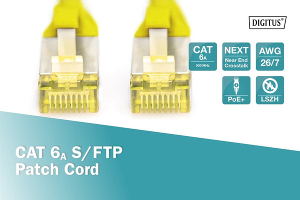 Digitus CAT 6A S-FTP Bakır Ağ Bağlantı Kablosu 50 CM Sarı LSZH AWG 26/7