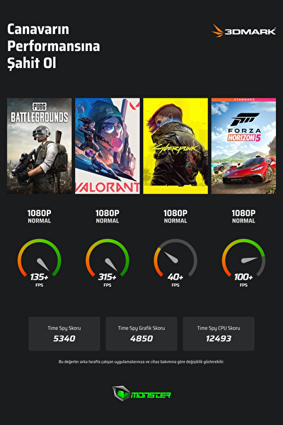 Monster Abra A7 V15.3 Intel Core i5 13500H 16 GB RAM 500 GB SSD 6 GB RTX 3050 FreeDOS 17,3