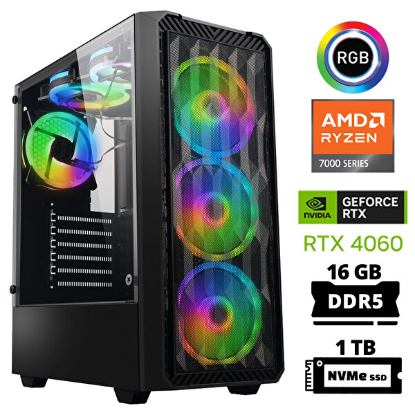 Xaser Delux X32 Ryzen 5 7500F 16 GB DDR5 RAM 1 TB M.2 NVMe SSD 8GB RTX4060 FreeDOS Masaüstü Oyuncu Bilgisayarı