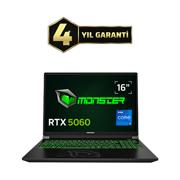 Monster Tulpar T6 V3.3.9 Intel Core i7 13700HX 64 GB RAM 1 TB SSD 8 GB RTX 5060 Windows 11 Home 16