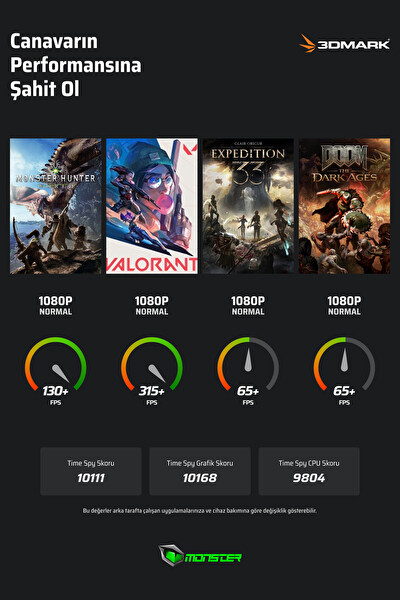 Monster Abra A5 V22.1.8 Intel Core i7 13620H 64 GB RAM 1 TB SSD 8 GB RTX 5050 Freedos 15,6