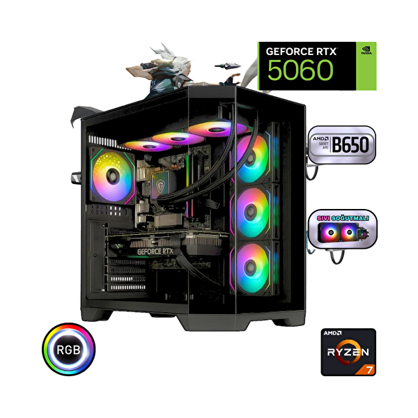 Güneysu Ryzen 7 7800x3D 32 GB DDR5 1 TB SSD RTX 5060 B650 Anakart 240 MM Sıvı Soğutma Oyuncu Bilgisayarı