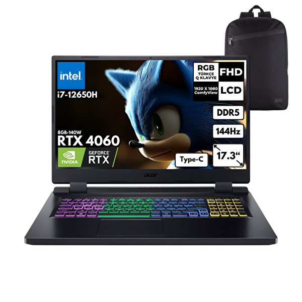 Nitro 5 AN517-55-79B5 i7-12650H 16 GB DDR5 RAM 1 TB SSD 17.3" W10 Pro Gaming Laptop-S.Çantası NH.QLFEY.004HMF46