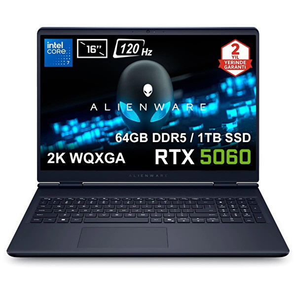 Dell Alienware 16 Aurora Intel Core 7-240H 64GB DDR5 1TB SSD RTX5060 8GB 16inç 2K 120Hz Ubuntu Gaming Laptop AC16250-C71615U56Nv4