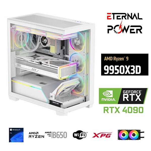 Eternal Power AMD Ryzen 9 9950X3D 32 GB RAM DDR5 1 TB SSD M.2 RTX 4090 B650 Wifi 850W 240M Gaming Masaüstü
