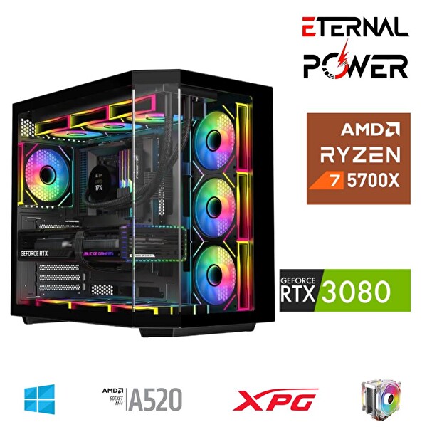 Eternal Power Ryzen 7 5700X 32G DDR4 1 TB M.2 RTX3080 A520 A650W Oyun Bilgisayarı