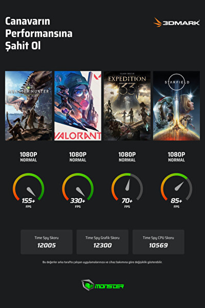 Monster Tulpar T7 V26.3.5 Intel Core 7 250H 32 GB RAM 1 TB SSD 8 GB RTX 5060 Windows 11 Home 17,3