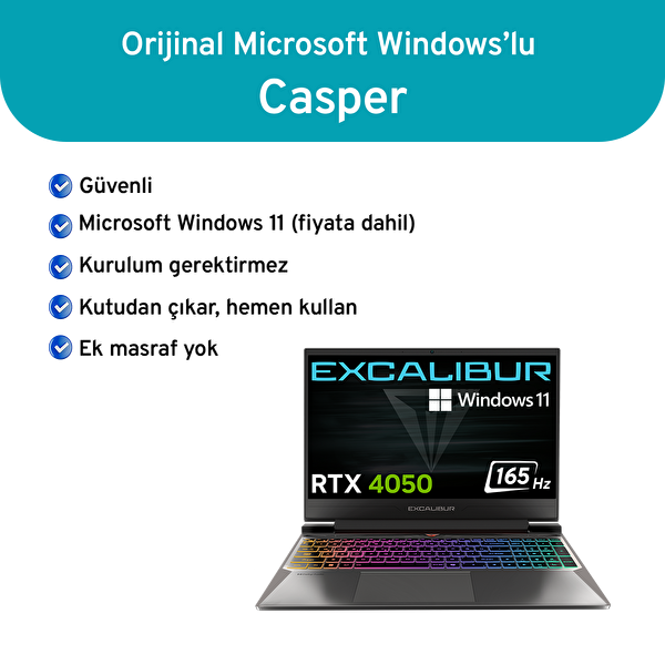 Casper Excalibur G870 i7-13620H 12 GB 1TB RTX 4050 165HZ 15.6