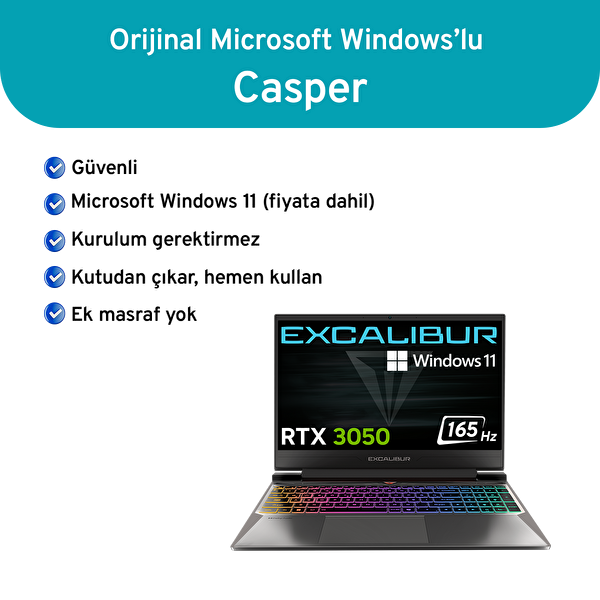 Casper Excalibur G870 i7-13620H 12 GB 500GB RTX3050 165HZ 15.6