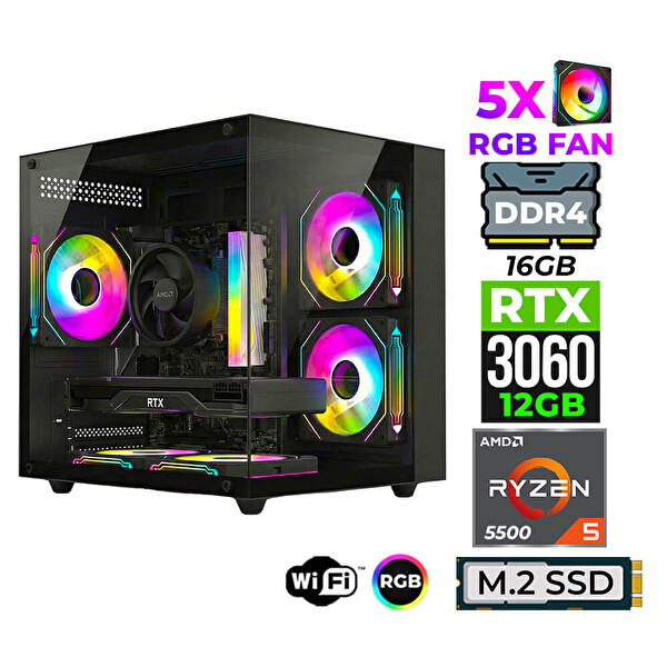 Xaser Mage x10 Ryzen 5 5500 16 GB RAM 512 GB SSD M.2 Nvme 12GB RTX3060 FreeDOS Oyuncu Bilgisayarı