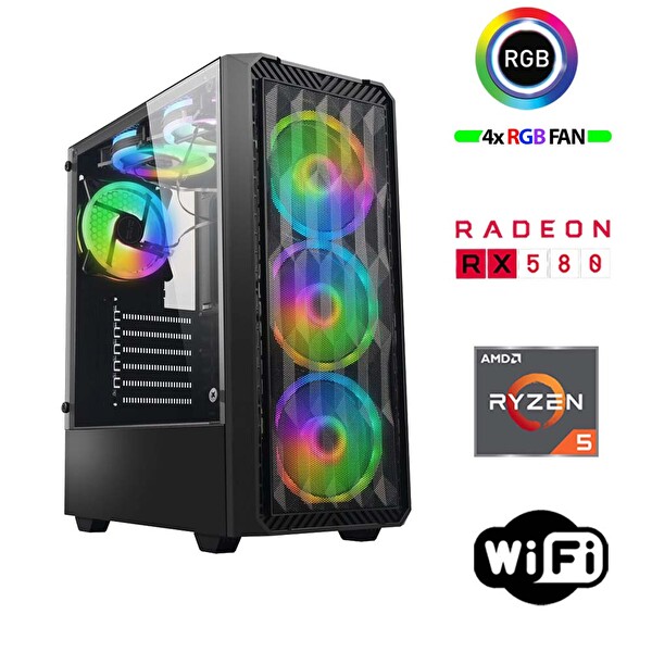 Xaser Armor X10 Ryzen 5 5500 16 GB RAM 512 GB SSD M.2 Nvme 8GB RX580 FreeDOS Oyuncu Bilgisayarı