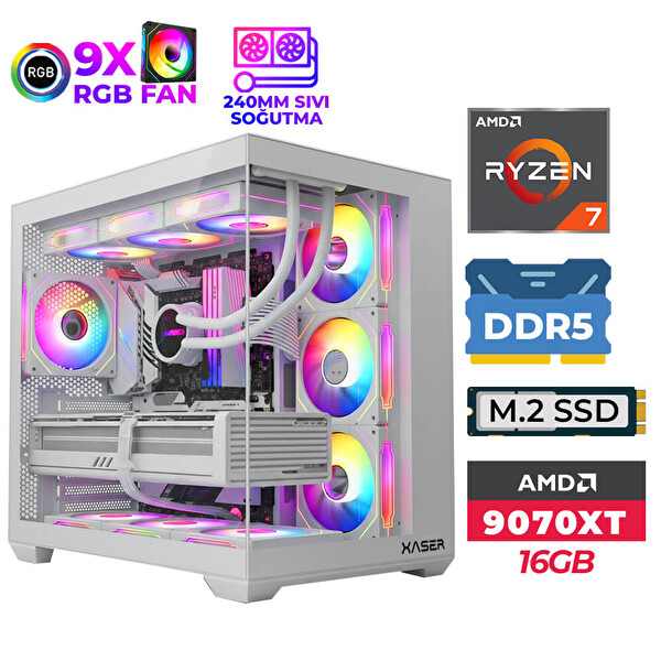 Xaser SovaX80 Ryzen 7 7800X3D 16 GB RAM DDR5 512 GB SSD M.2 Nvme 16 GB RX9070 XT Sıvı Soğutmalı FreeDOS Oyuncu Bilgisayarı