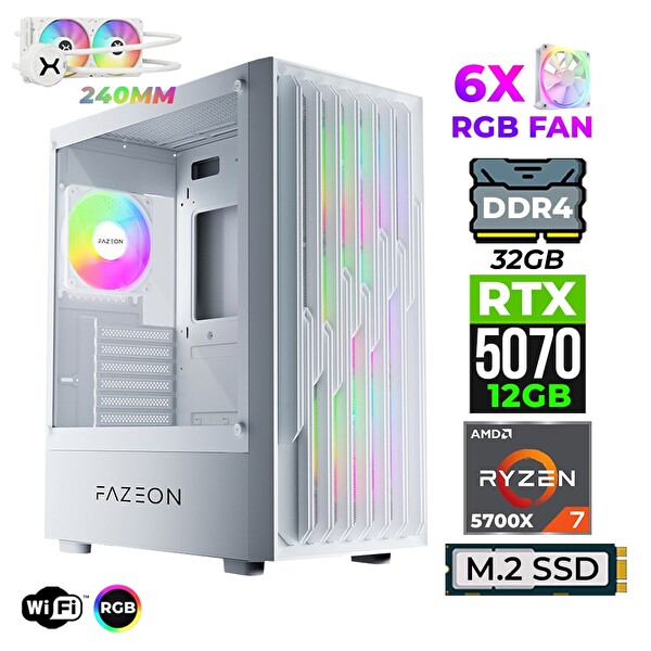 Xaser Astra X380 Ryzen 7 5700X 32 GB RAM 1 TB SSD M.2 Nvme 12GB RTX5070 Sıvı Soğutmalı FreeDOS Oyuncu Bilgisayarı