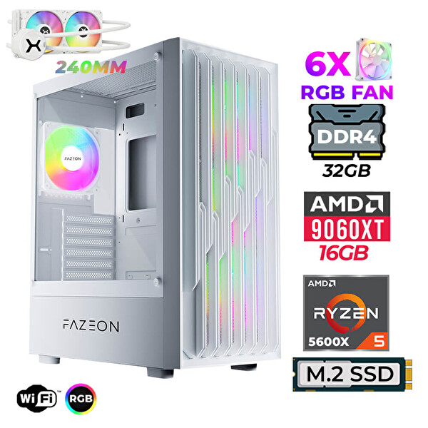 Xaser Astra X290 Ryzen 5 5600X 32 GB RAM 1 TB SSD M.2 Nvme 16 GB RX9060XT Sıvı Soğutmalı FreeDOS Oyuncu Bilgisayarı