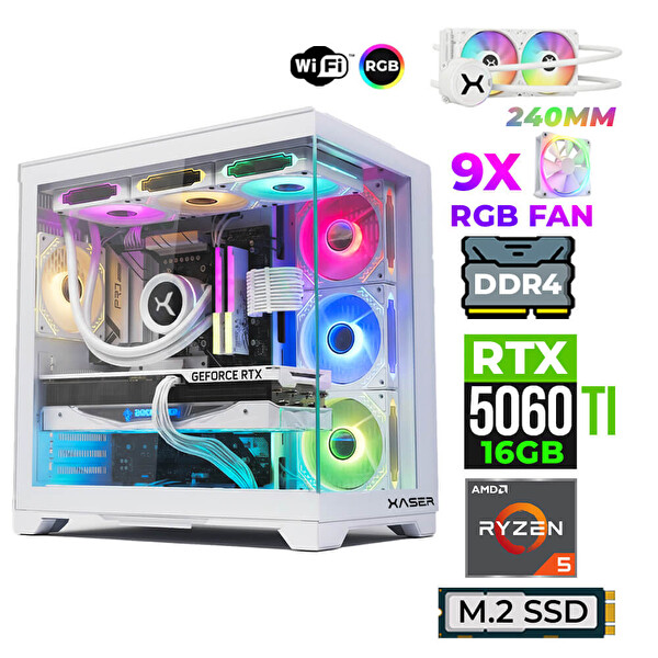 Xaser Astra X220 Ryzen 5 5600X 16 GB RAM 512 GB SSD M.2 Nvme 16 GB RTX5060Ti Sıvı Soğutmalı FreeDOS Oyuncu Bilgisayarı