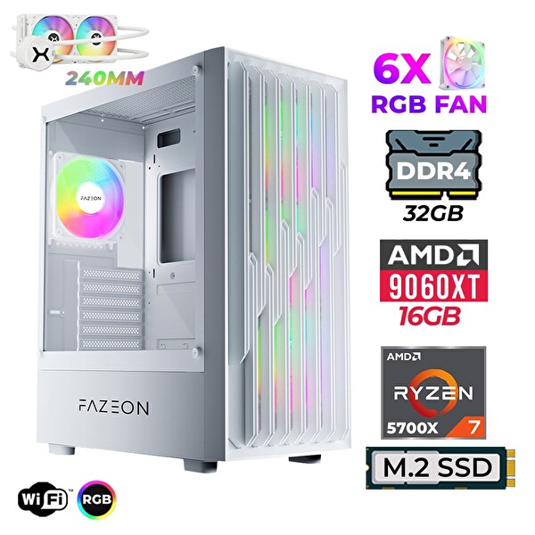 Xaser Astra X370 Ryzen 7 5700X 32 GB RAM 1 TB SSD M.2 Nvme 16 GB RX9060XT Sıvı Soğutmalı FreeDOS Oyuncu Bilgisayarı