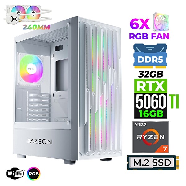 Xaser Astra X440 Ryzen 7 7800X3D 32 GB RAM DDR5 1 TB SSD M.2 Nvme 16 GB RTX5060Ti Sıvı Soğutmalı Oyuncu Bilgisayarı