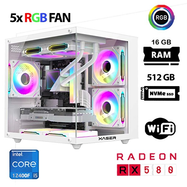 Xaser Cube X160 i5 12400F 16GB Ram 512GB M.2 NVMe SSD 8GB RX580 Beyaz Oyuncu Tavsiye Sistem