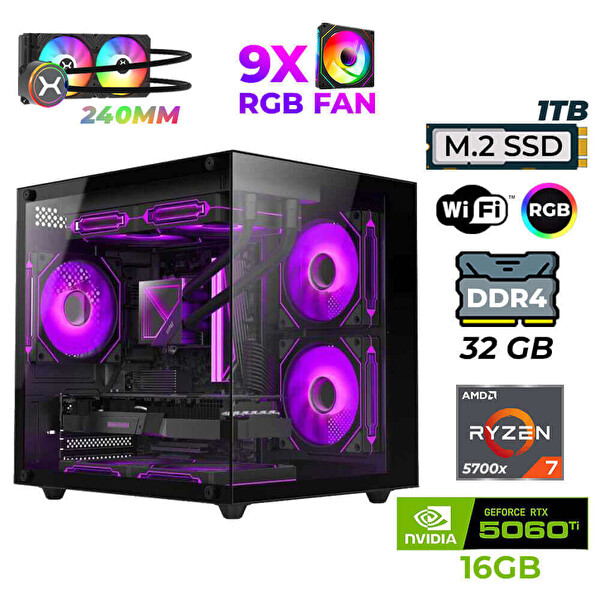 Xaser Sova Cube X40 Ryzen 7 5700x 32GB Ram 1TB M.2 NVMe SSD 16GB RTX5060Ti Sıvı Soğutmalı Oyuncu Tavsiye Sistem