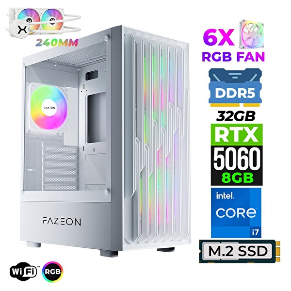 Xaser Astra X750 i7 14700F 32GB DDR5 Ram 1TB M.2 NVMe SSD 8GB RTX5060 Sıvı Soğutmalı Oyuncu Tavsiye Sistem