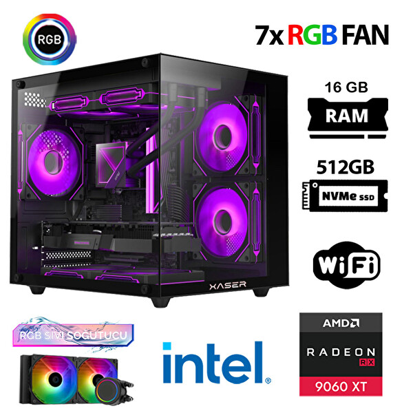 Xaser Eco X110 i9 14900KF 16 GB RAM DDR5 512 GB SSD M.2 NVMe 16GB RX9060 XT Sıvı Soğutmalı FreeDOS Gaming Masaüstü