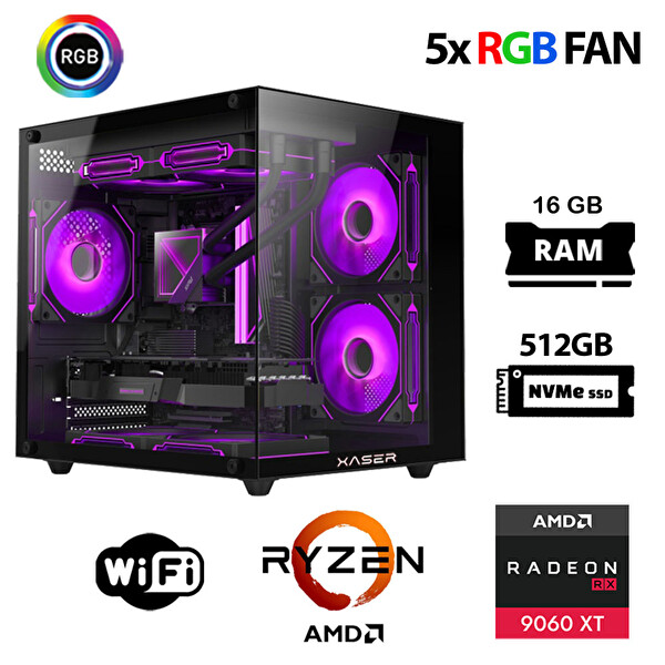 Xaser Eco X140 Ryzen 5 5500 16 GB RAM 512 GB SSD M.2 NVMe 16GB RX9060 XT FreeDOS Gaming Masaüstü