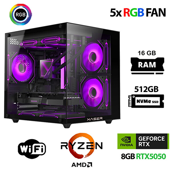 Xaser Eco X160 Ryzen 5 5500 16 GB RAM 512 GB SSD M.2 NVMe 8GB RTX5050 FreeDOS Gaming Masaüstü