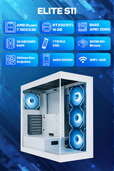 Game Garaj Elite S11 AMD Ryzen 7 7800X3D 32 GB RAM 1 TB SSD RTX5070Ti 360MM Sıvı Soğutma FreeDOS Oyuncu Bilgisayarı