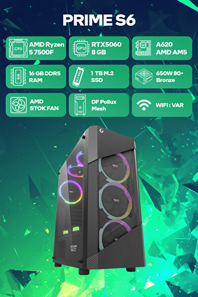 Game Garaj Prime S6 AMD Ryzen 5 7500F 16GB RAM 1TB SSD RTX5060 FreeDOS Oyuncu OEM Paket