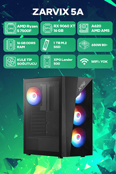 Game Garaj ZARVIX 5A AMD Ryzen 5 7500F 16GB RAM 1TB SSD RX9060XT FreeDOS OEM Paket