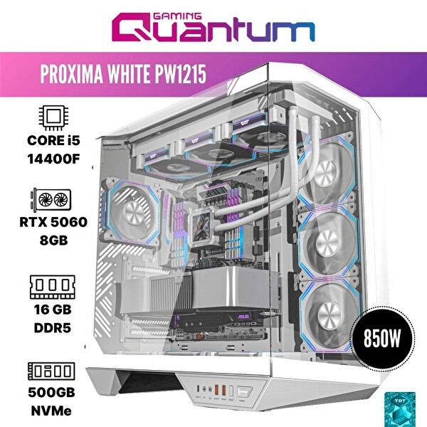 QUANTUM Gaming Proxima White PW1215 i5 14400F 16GB DDR5 512GB NVMe RTX5060 8GB Masaüstü Oyuncu Bilgisayarı