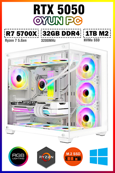 Zeiron Arkham X7 Pro White Ryzen 7 5700X 32GB 1TB M.2 SSD RTX5050 Sıvı Soğutmalı Oyuncu Masaüstü Bilgisayar