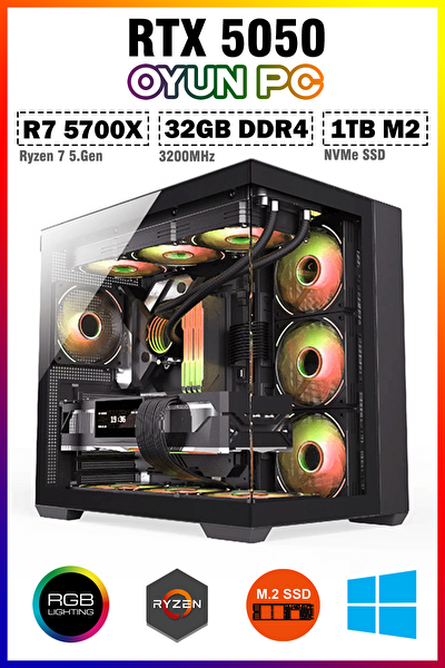 Zeiron Arkham X7 Ryzen 7 5700X 32GB RAM 1TB M.2 SSD RTX5050 Sıvı Soğutmalı Oyuncu Masaüstü Bilgisayar