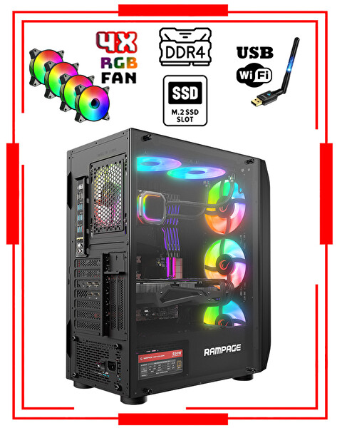 Zeiron Ares RX20 Intel Core i5 14400F 16GB Ddr4 RAM 256GB M.2 SSD 1TB HDD 8GB 256BIT RX580 Gaming Masaüstü