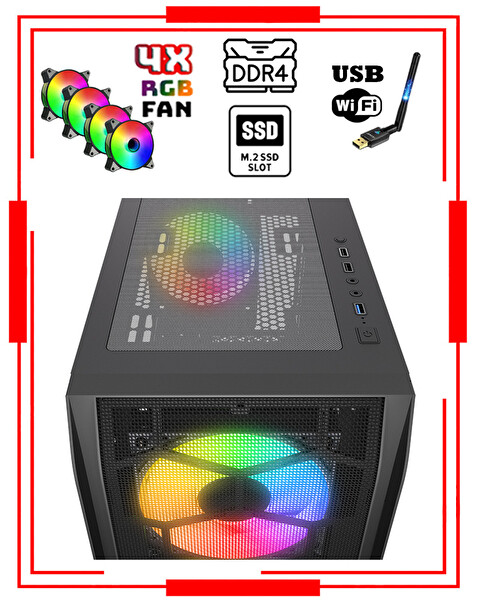 Zeiron Ares RX15 Intel Core i5 14400F 16GB Ddr4 RAM 512GB M.2 NVMe SSD 8GB 256BIT RX580 Oyuncu Masaüstü Bilgisayar