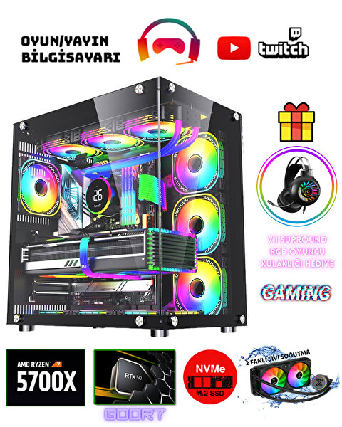 Zeiron Webstar X5 Ryzen 7 5700X 32GB RAM 1TB M.2 NVMe SSD 12GB RTX5070 Sıvı Soğutmalı Oyuncu Bilgisayarı