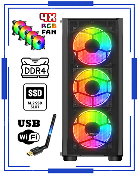 Zeiron Anubis Rtx6 Intel Core i5 14400F 16GB Ddr4 RAM 512GB M.2 NVMe SSD 8GB RTX3050 Oyuncu Masaüstü Bilgisayar