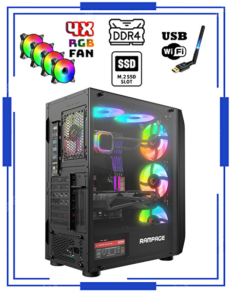 Zeiron Anubis Rtx6 Intel Core i5 14400F 16GB Ddr4 RAM 512GB M.2 NVMe SSD 8GB RTX3050 Oyuncu Masaüstü Bilgisayar