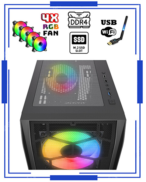 Zeiron Anubis Rtx8 Intel Core i5 14400F 16GB Ddr4 RAM 512GB M.2 SSD 1TB HDD 8GB RTX3050 Oyuncu Masaüstü Bilgisayar