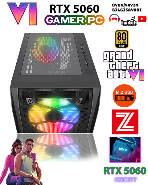 Zeiron GTA VI X5 ✔ Ryzen 5 7500F DDR5 32GB 5600MHZ RAM 1TB M.2 NVMe SSD 8GB GDDR7 RTX5060 Premium Gaming