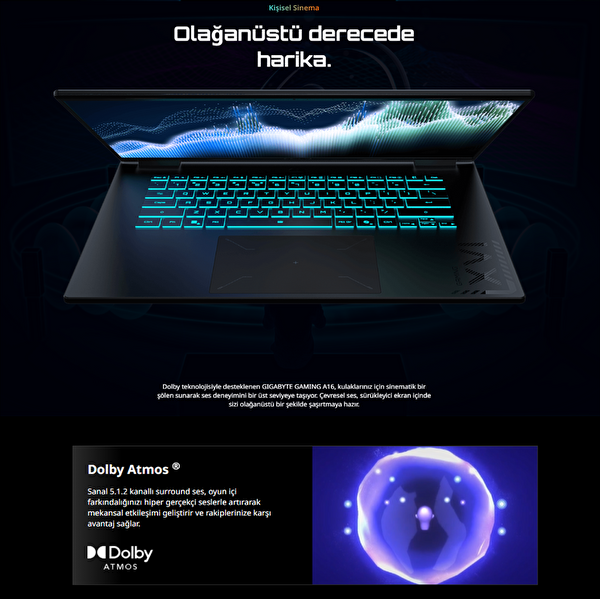 Gigabyte Gaming A16 Laptop Ryzen7 260 16.0 FHD-165Hz RTX5060 GDDR7 8G- DDR5 16GBx1 Gen4 1TB Dolby Atmos