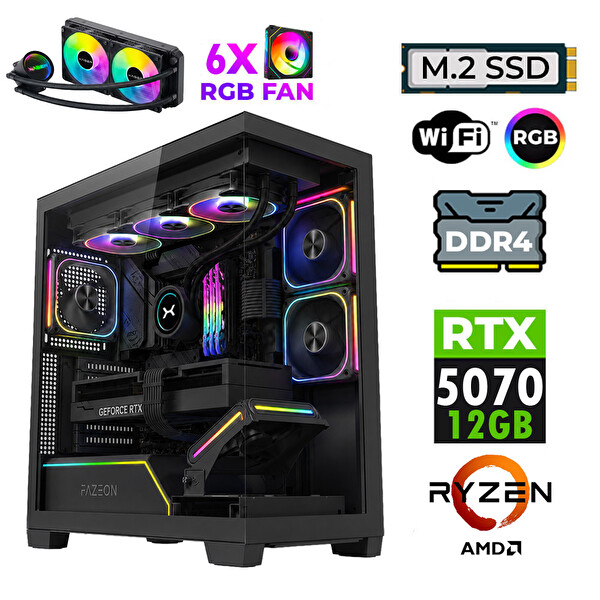 Xaser JETT X30 Ryzen 7 5700X 32GB Ram 1TB M.2 NVMe SSD 12GB RTX5070 Sıvı Soğutmalı Oyuncu Bilgisayarı